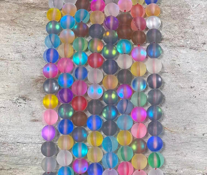 Matte Mermaid Glass Beads aka Mystic Aura Quartz, Round 6mm 8mm